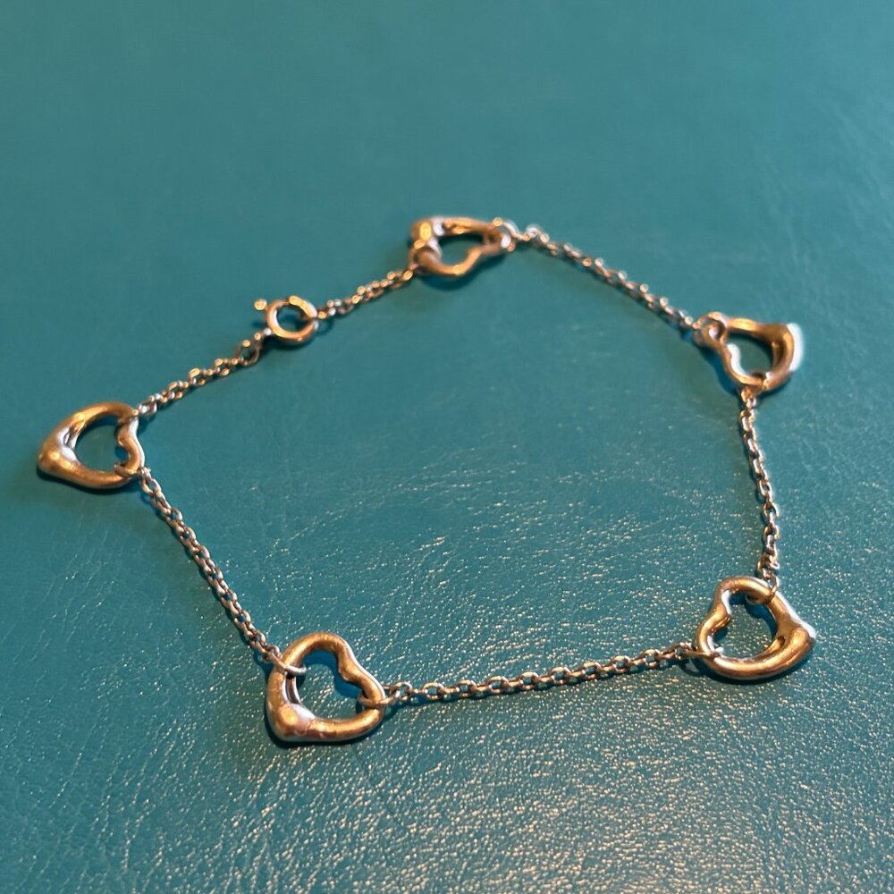 Tiffany & Co. Elsa Peretti Open Heart Link Bracelet Sterling Silver w/ Pouch - Picture 3 of 4